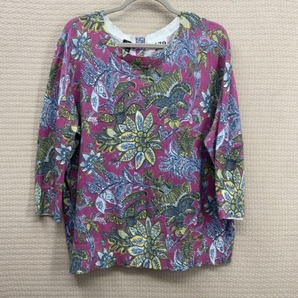 Talbots Multi Lively Floral Country Club Classy CrewNeck Sweater Women 2X China - Picture 7 of 9